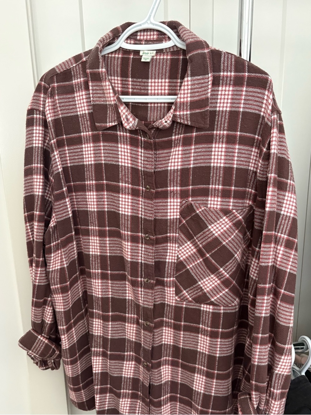 aerie Brown and Pink Plaid Button-Down Shirt